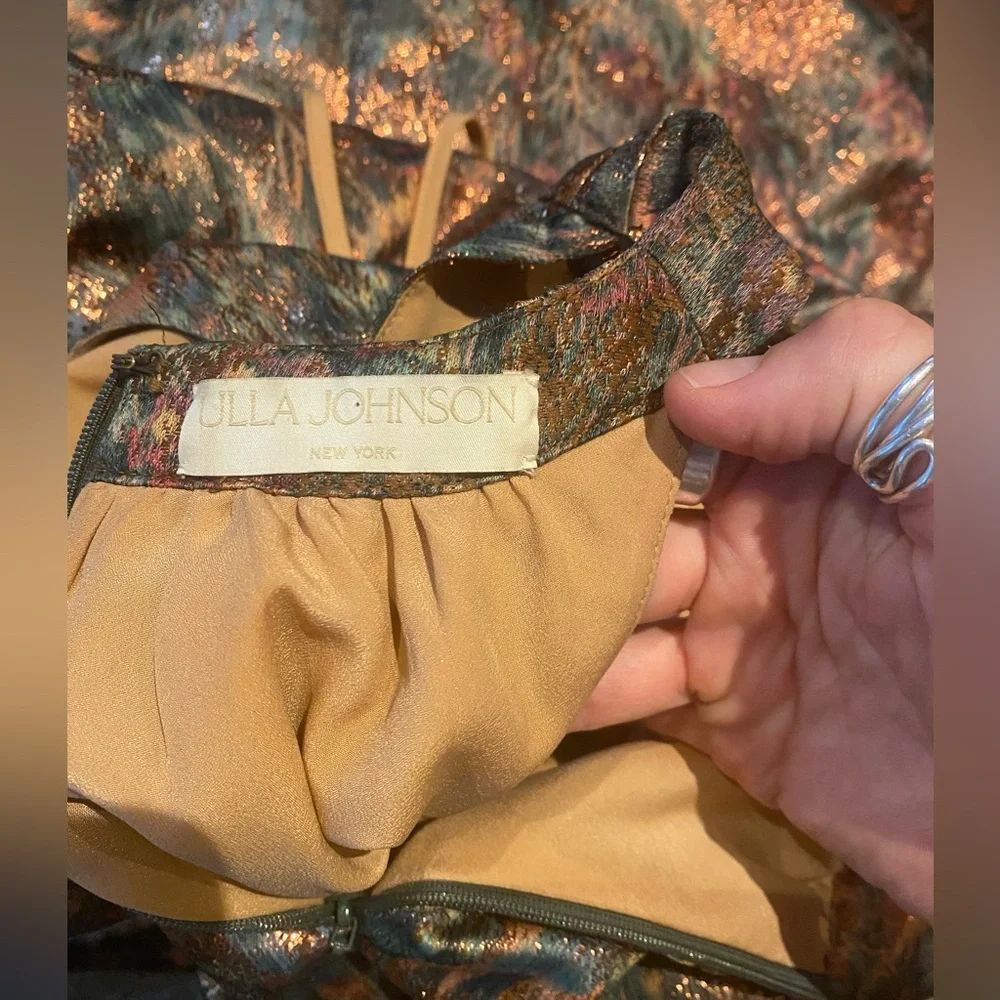 Ulla Johnson Celestina Cut-Out Metallic gold green Jacquard maxi dress Woodlans - Picture 2 of 7